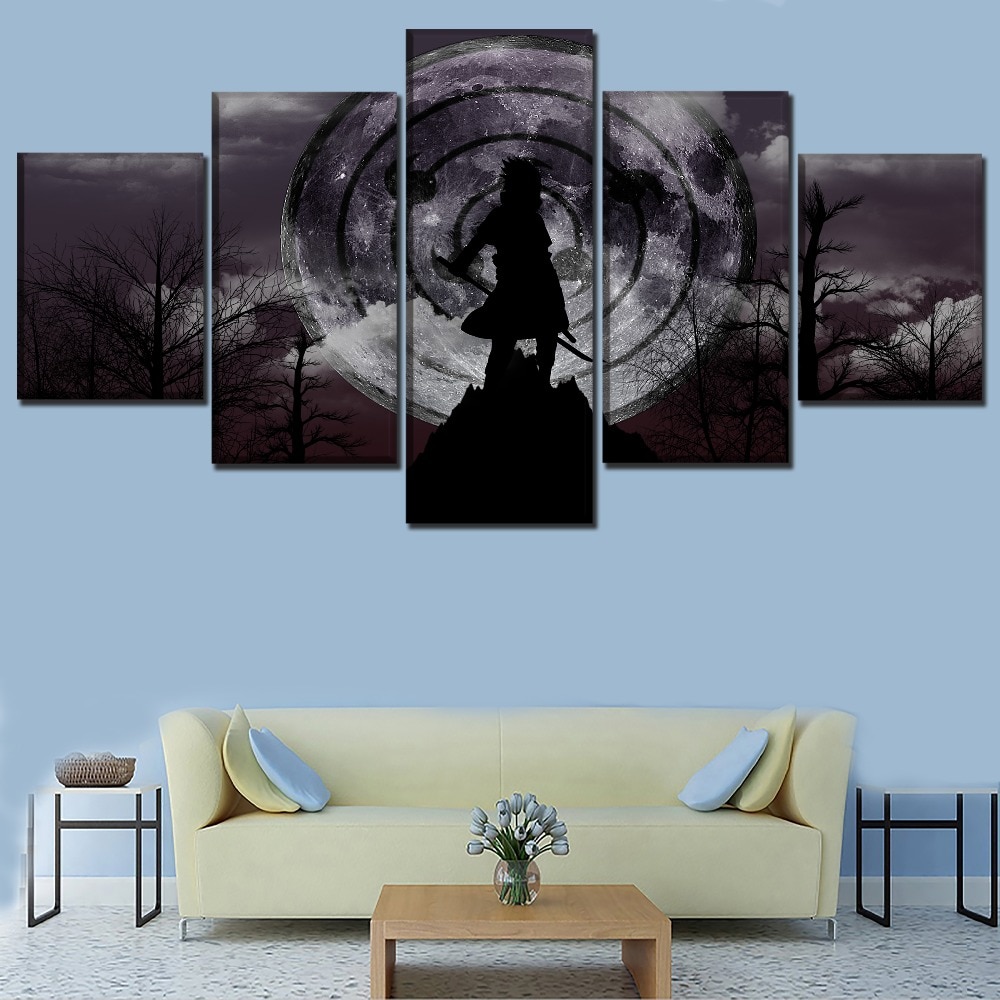 Modern Artwork Wall Decorative Pictures On Canvas Printing Type Poster 5 Panel Anime Naruto Rinnegan Sasuke Uchiha Painting - 2