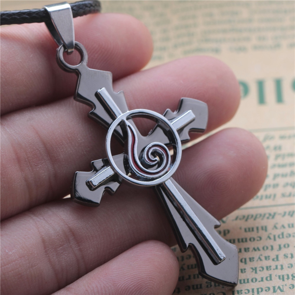Er Naruto Necklace Yin Yang Leather Cord Neclace Male Vintage Cross Jewelry Mn003 - 4